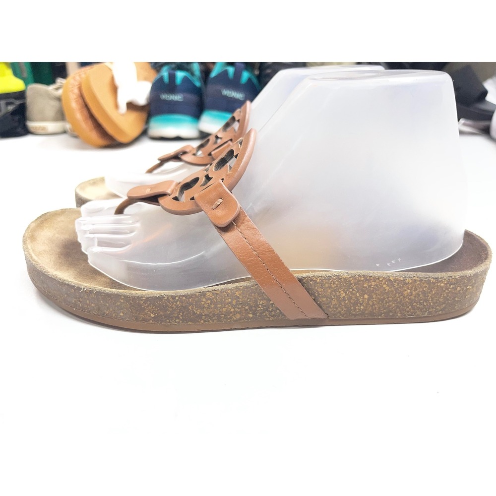 Tory Burch Miller Cloud Tan Leather Thong Sandals Logo Cork Slides Womens 8.5 - Picture 2 of 7